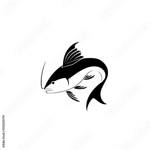 Silhouette pictogram of a catfish in motion, showcasing sleek design and dynamic form for illustrative purposes