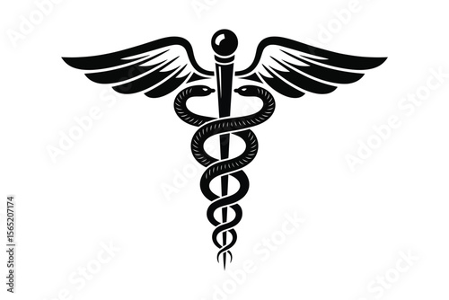 Medical icon caduceus and asclepius wand vector  