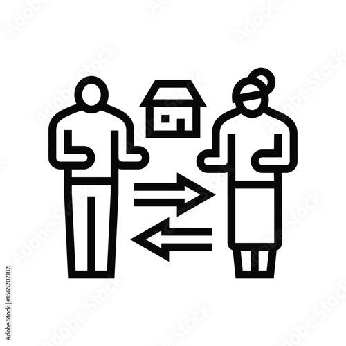 woman man sharing household chores line icon vector illustration
