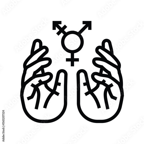 supportive hands around gender icons line icon vector illustration