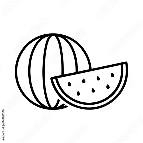 Watermelon illustration, line art style, black and white, for food blogs