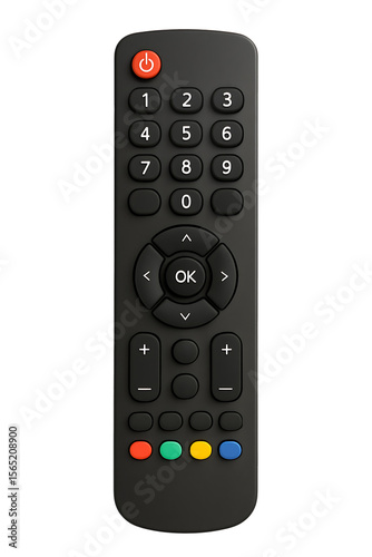 Black tv remote control isolated on transparent background