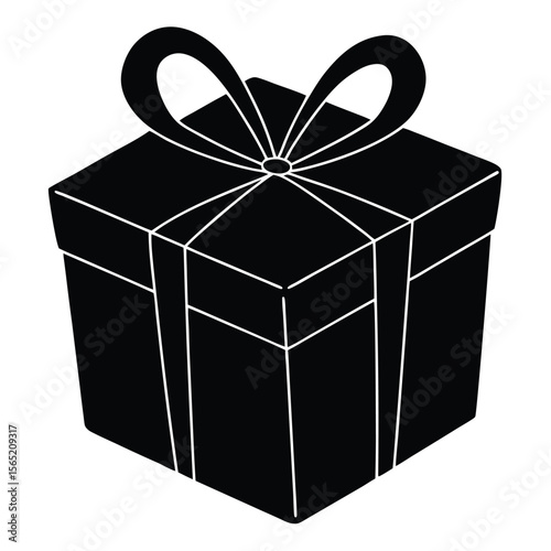Simple black silhouette of a gift box with a ribbon and bow