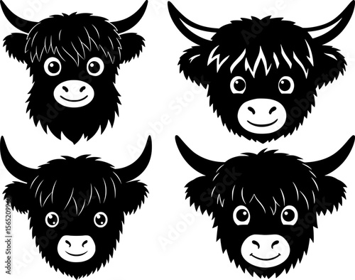 Adorable highland cattle heads with charming smiles big eyes and shaggy  fluffy hair create charming scottish farm animal portraits