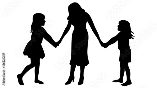 Collection of family silhouettes on isolated white background. Includes parents with children in various poses. Ideal for parenting, lifestyle, or community design projects.