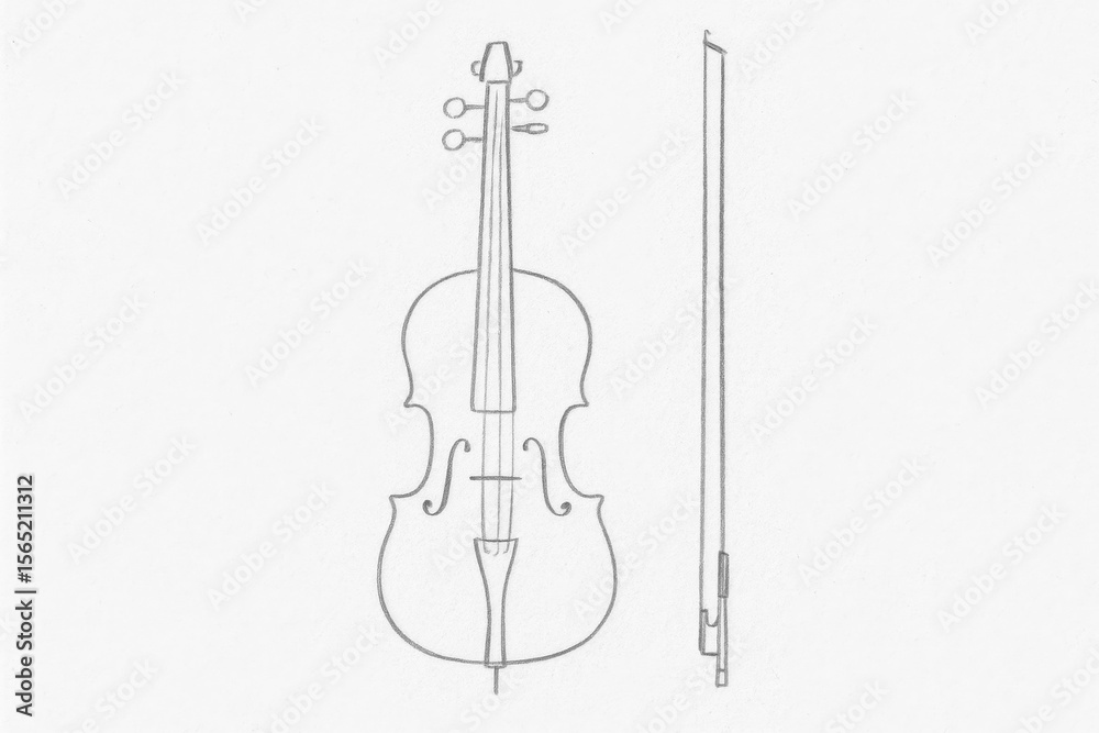 Obraz premium Minimalist Pencil Sketch of a Violin with a Bow