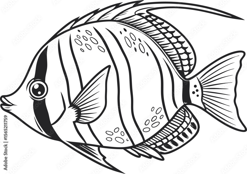 Obraz premium Beautiful Butterflyfish Illustration for Ocean and Marine Designs High Quality Butterflyfish Artwork for Underwater and Nature Themes. Creative Butterflyfish Graphic for Aquatic and Wildlife Projects