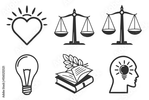 values icon set sihouette black vector