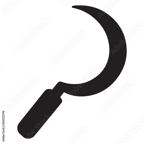 Single Black Sickle Illustration Sharp Farming Tool Used for Harvesting Grains and Crops with Handle in Agricultural Practices