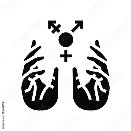 supportive hands around gender icons glyph icon vector illustration