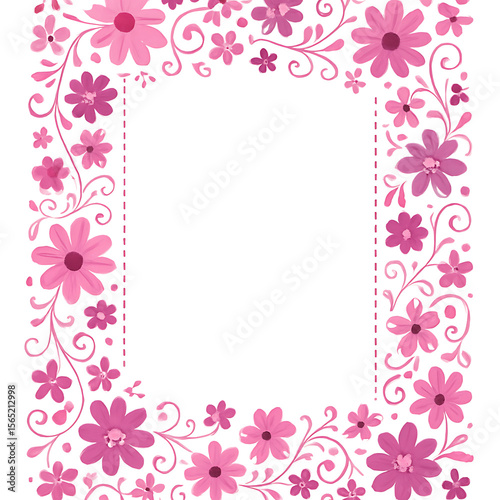 Pink floral frame vector illustration with rose flower decoration for wedding card design