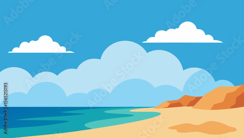 Tropical summer paradise: sun-drenched beach, blue sky, and ocean waves