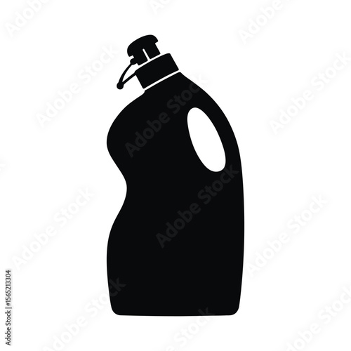 Black silhouette of a cleaning liquid bottle with a handle isolated on white background silhouette