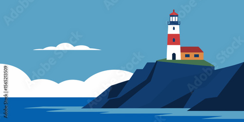 White lighthouse tower on Nova Scotia's rugged coastline, a beacon of navigation against the vast sea and sky
