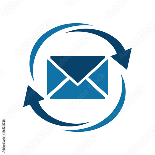 Blue envelope with circling arrows mail message