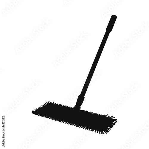 Black silhouette of a microfiber dust mop isolated on white background