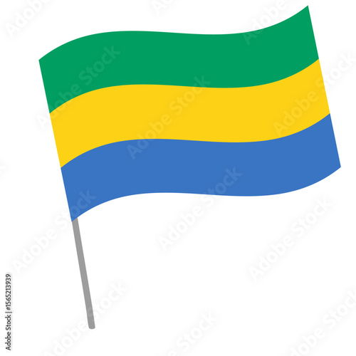Gabon national flag flutters with flagpole