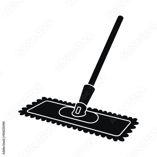 Black silhouette of a flat mop for cleaning floors isolated on white background silhouette