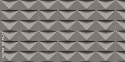 Seamless 3D geometric wall panel design with inverted triangle pattern in gray tones. Ideal for modern interiors, backgrounds, or architectural visualization.