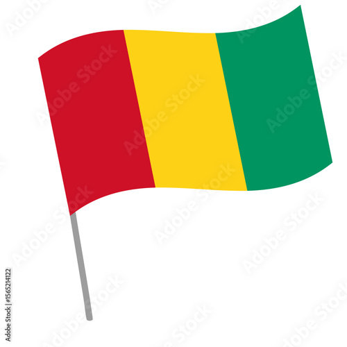 Guinea national flag flutters with flagpole