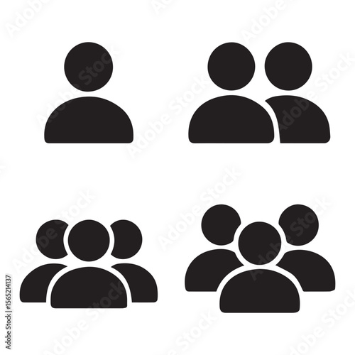 Icons Illustrating Singular, Dual, and Group Dynamics Depicting Different Quantities of People Symbolizing Community Sizes or User Base