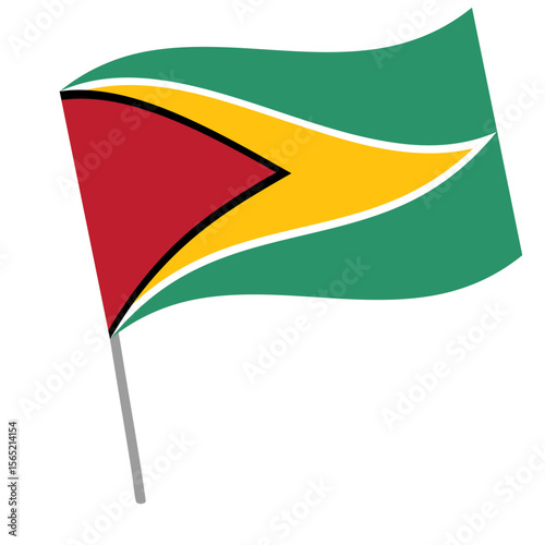 Guyana national flag flutters with flagpole