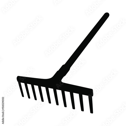 Black silhouette of a garden rake isolated on white background