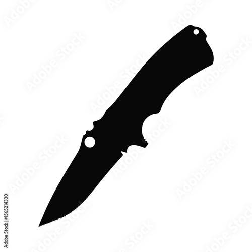 Black silhouette of a tactical folding knife isolated on white background silhouette