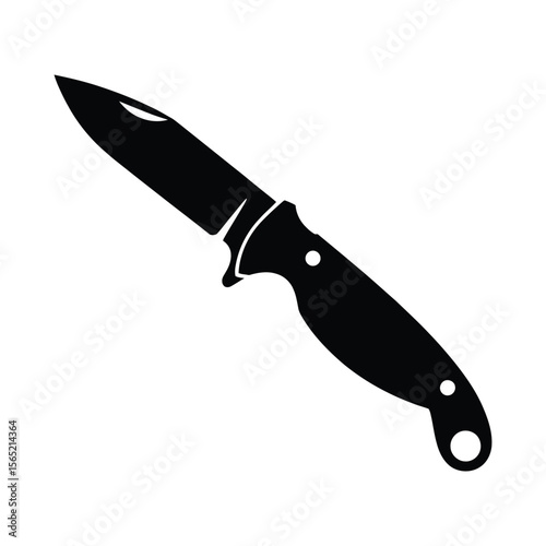 Black silhouette of a folding pocket knife isolated on white background