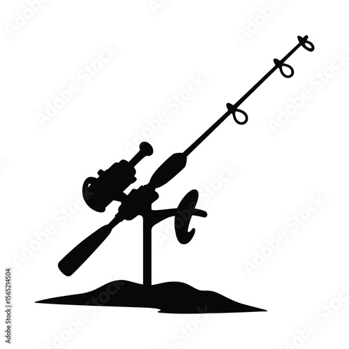Fishing rod and reel silhouette on a white background isolated on white background