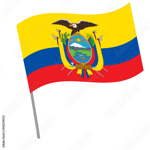 Ecuador national flag flutters with flagpole