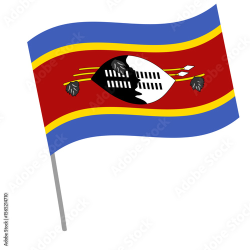 Eswatini national flag flutters with flagpole