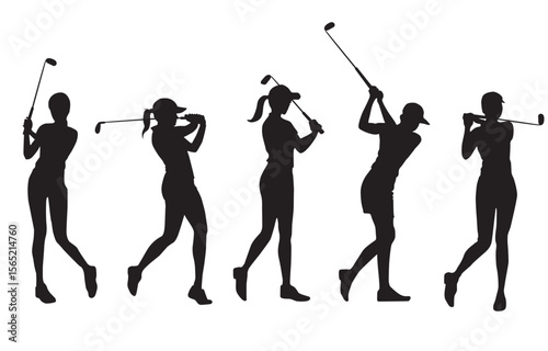 silhouettes black Women Playing Golf poses