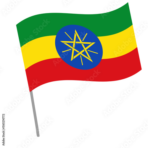Ethiopia national flag flutters with flagpole