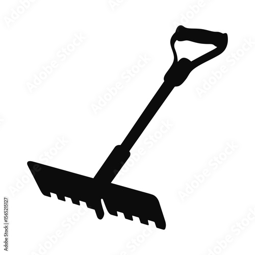 Black silhouette of a snow shovel with a d handle isolated on white background silhouette