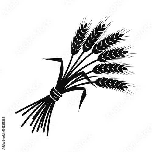 Black silhouette of a wheat sheaf tied with a string isolated on white background silhouette