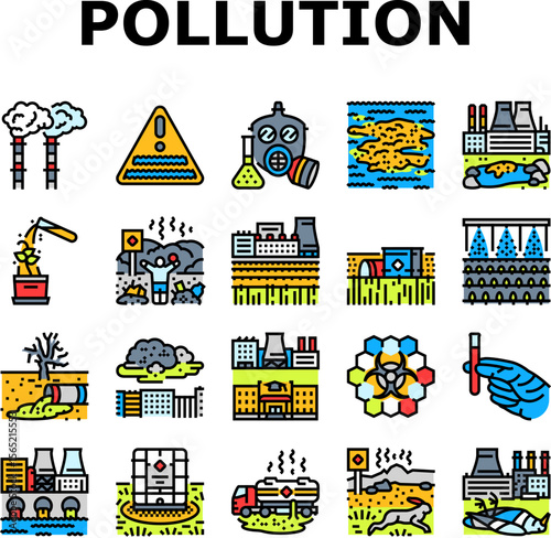 chemical pollution toxins icons set vector