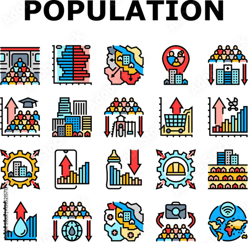 population growth icons set vector
