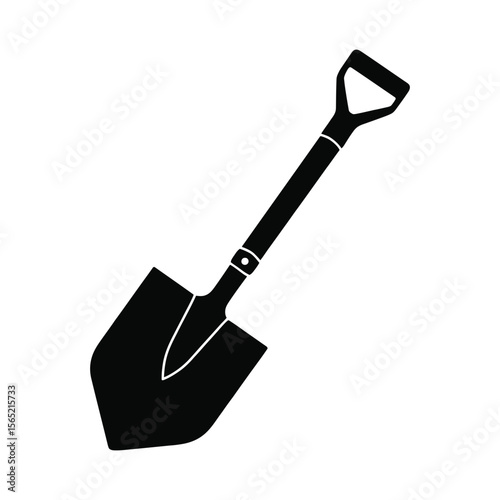 Black silhouette of a garden shovel isolated on white background