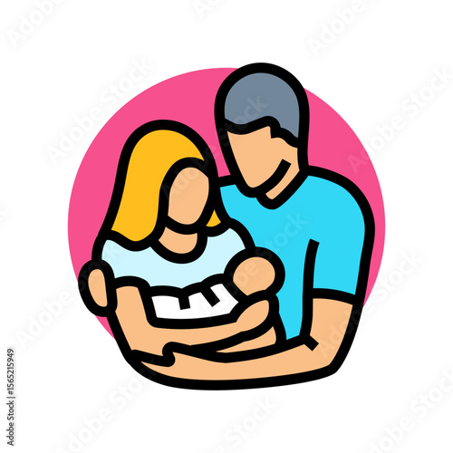 parents holding newborn baby color icon vector illustration
