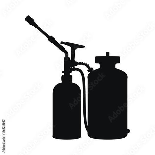 Black silhouette of a dual tank garden sprayer isolated on white background