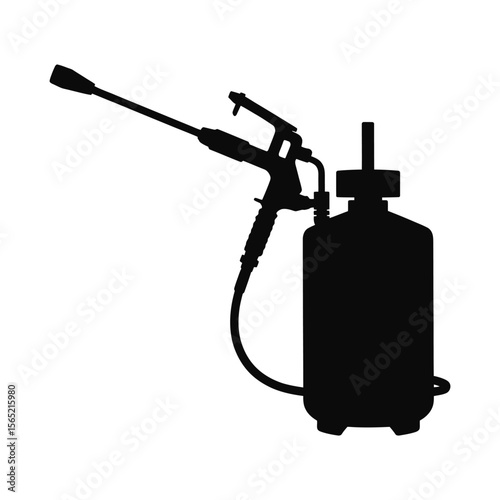 Black silhouette of a garden sprayer with a long nozzle isolated on white background