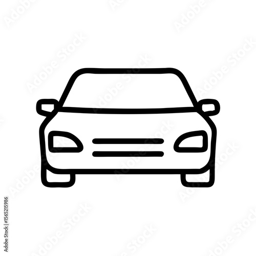 Minimalist black outline vector icon of a passenger car, symbolizing personal transportation, and modern mobility. Isolated on a transparent background