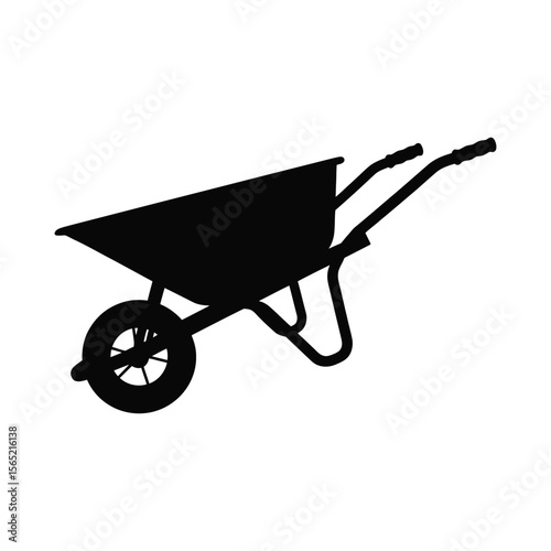 Black silhouette of a garden wheelbarrow isolated on white background