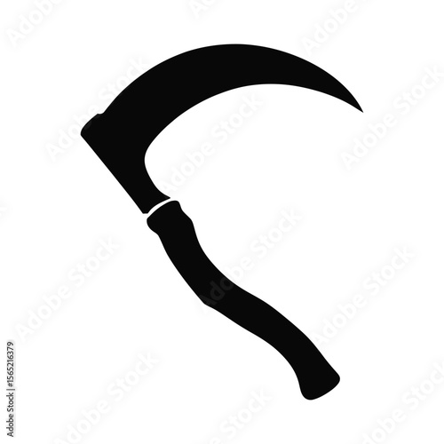 Black silhouette of a sickle tool isolated on white background