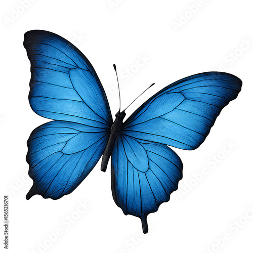 Vibrant Blue Morpho Butterfly: A stunning close-up of a blue morpho butterfly, showcasing its iridescent wings with intricate patterns, poised in mid-flight.