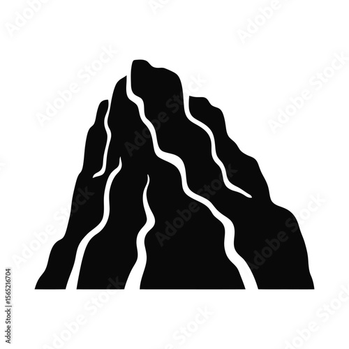 Black silhouette of a jagged mountain peak isolated on white background