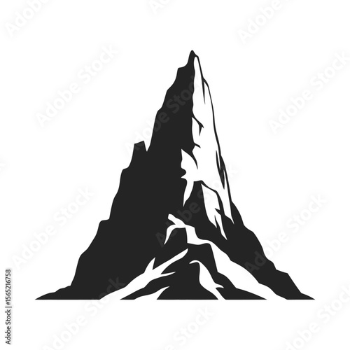 Jagged mountain peak silhouette isolated on white background
