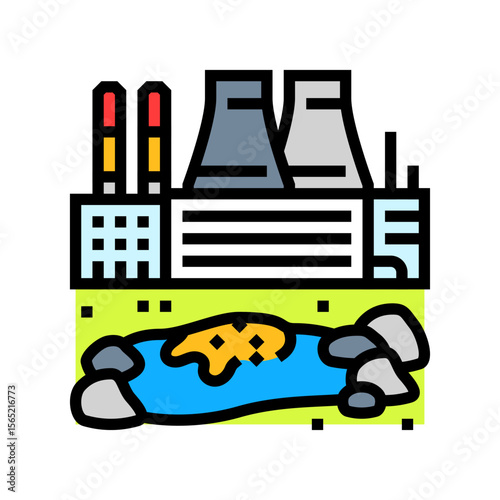industrial plant near polluted lake chemical pollution color icon vector illustration