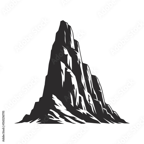 Jagged mountain peak silhouette isolated on white background